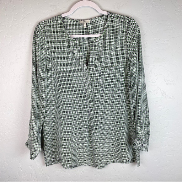 Joie Venicia Silk Split Neck Blouse in Camp Green - Picture 2 of 8